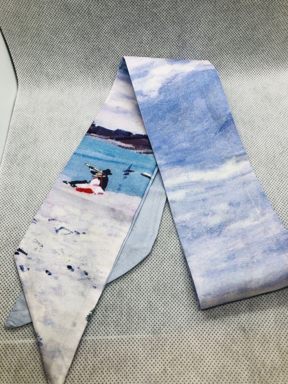 Scenic Blue and White Printed Silk Scarf